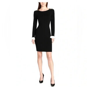 Tommy Hilfiger Embellished Black White Ruffle Cuffs Sweater Dress Size M